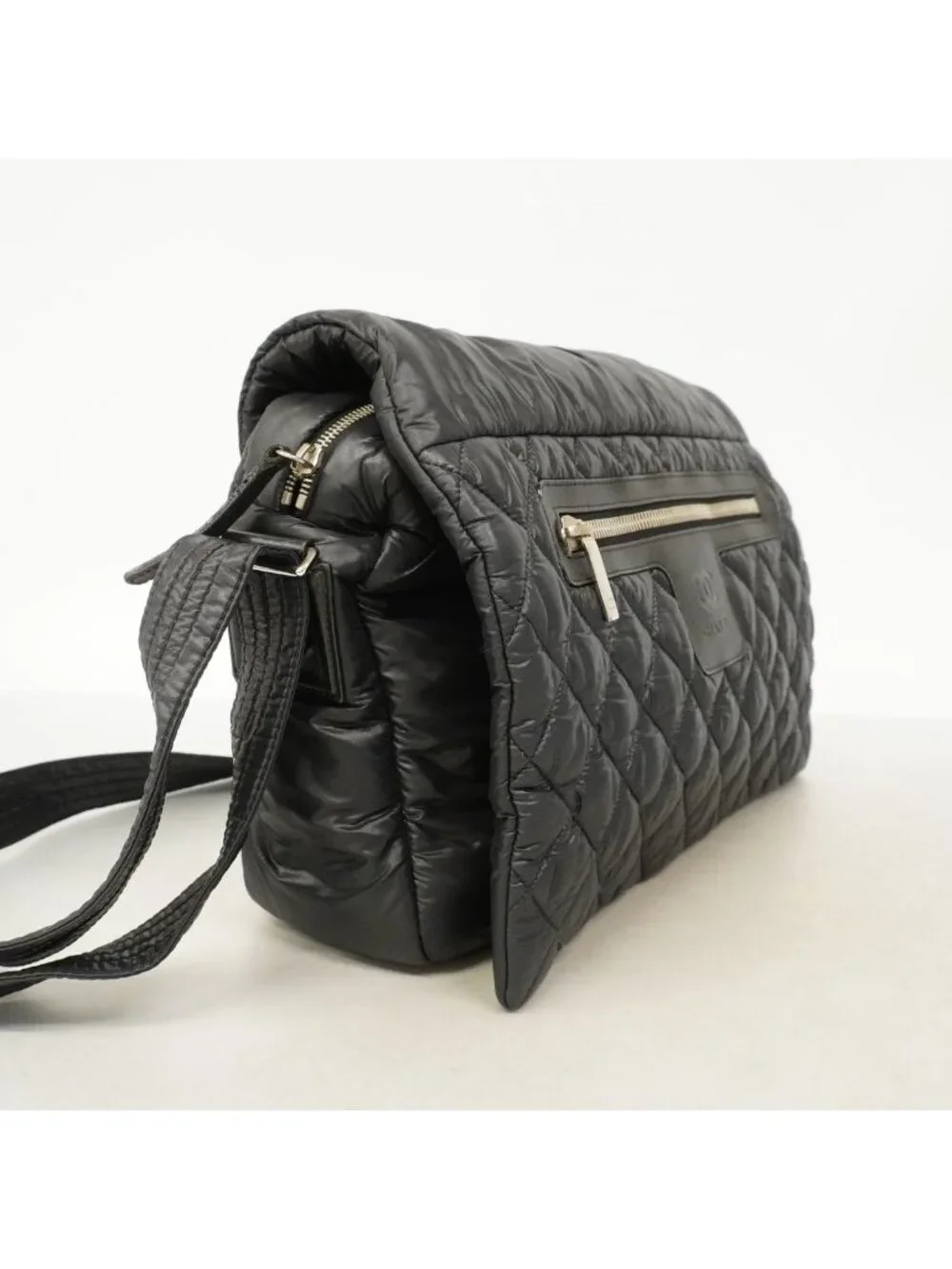 Chanel Shoulder Bag Coco Cocoon Nylon Black Silver